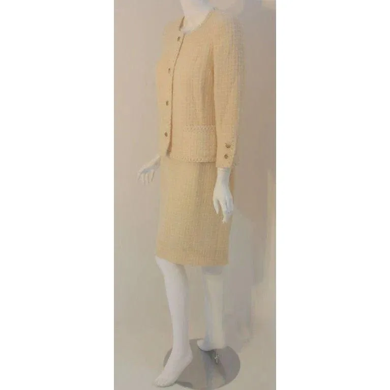 CHANEL 1980s 2 pc Cream Wool Skirt Set | Size 44
