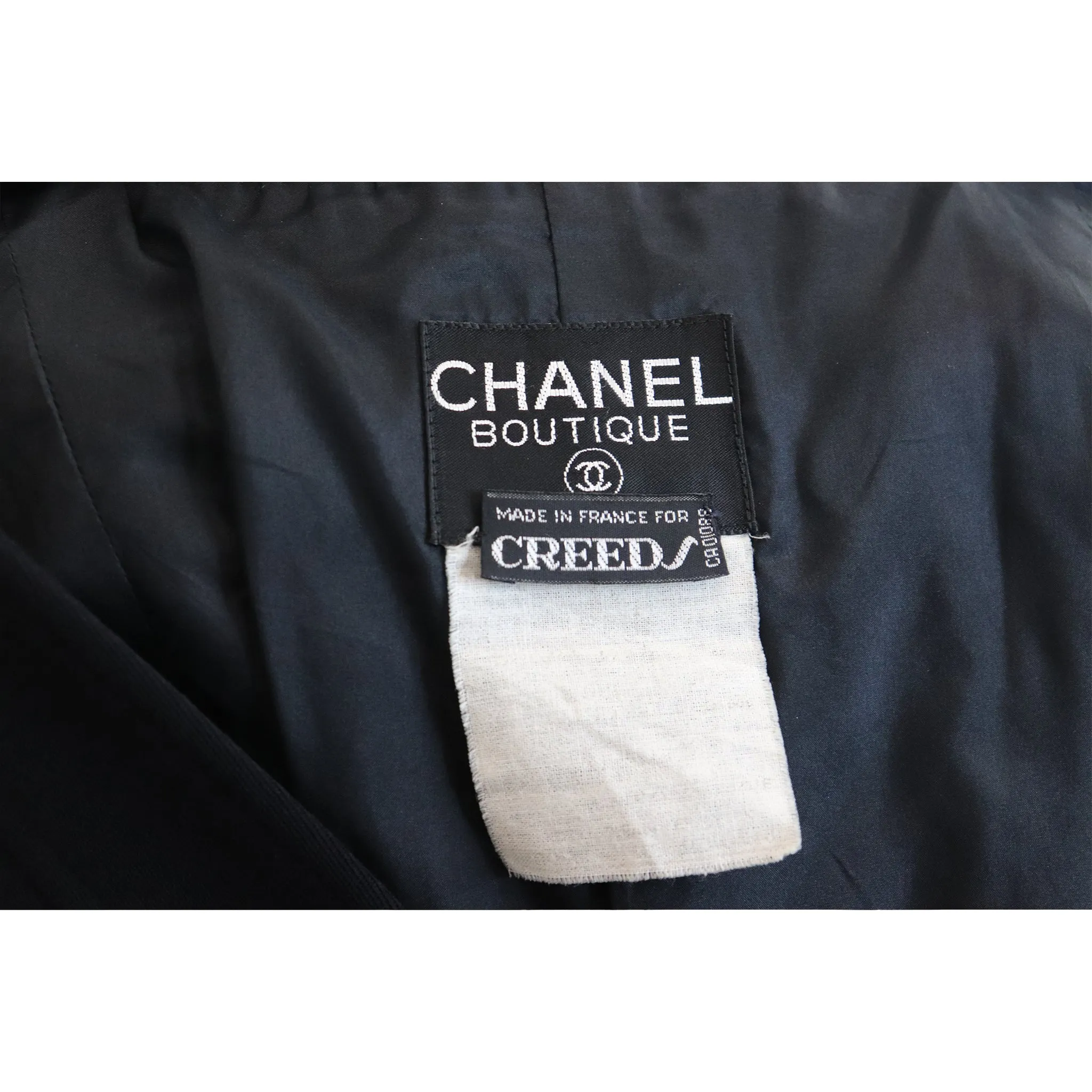 Chanel Navy Blue Double Knit Jacket & Skirt Set w/ Logo Buttons Circa 1990s