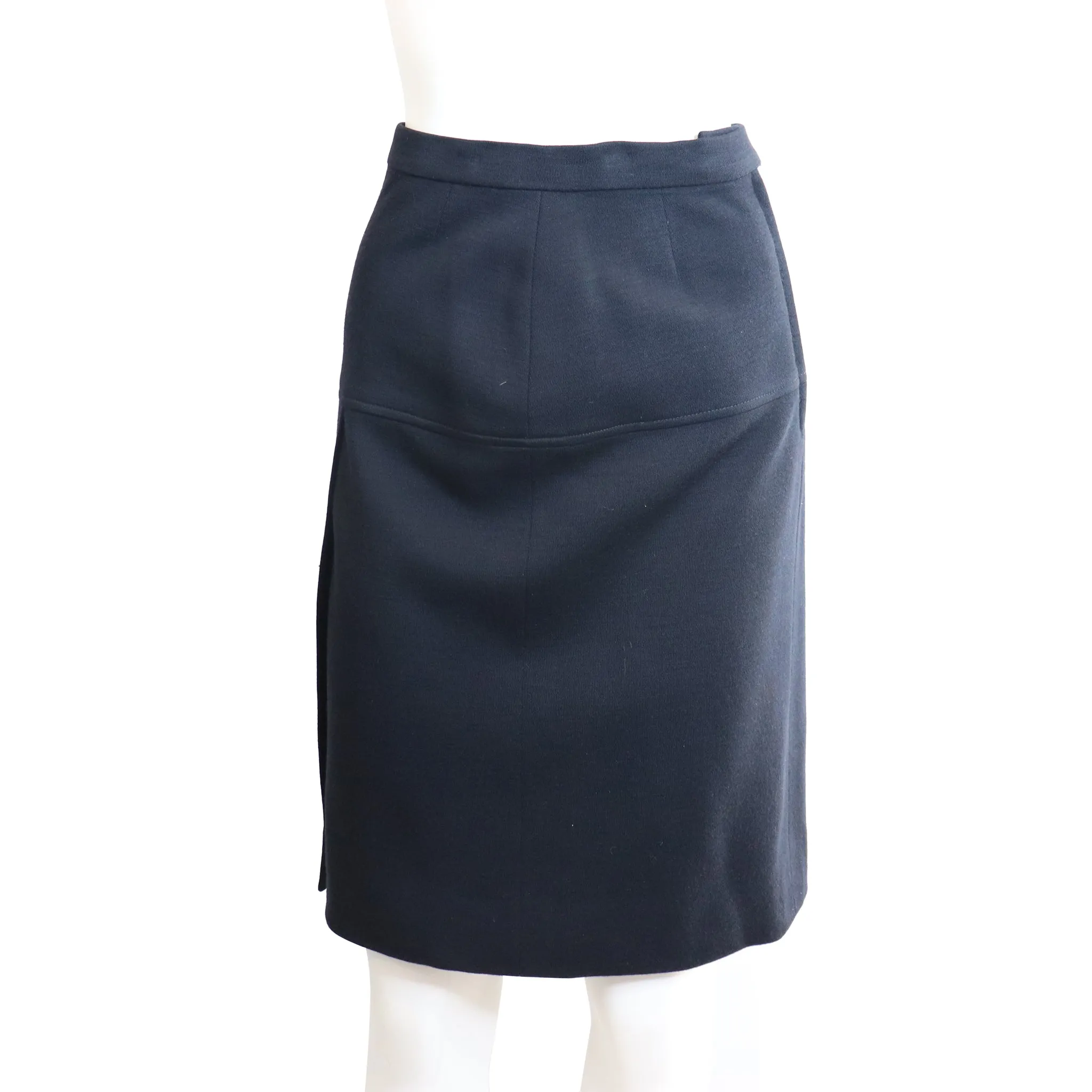 Chanel Navy Blue Double Knit Jacket & Skirt Set w/ Logo Buttons Circa 1990s