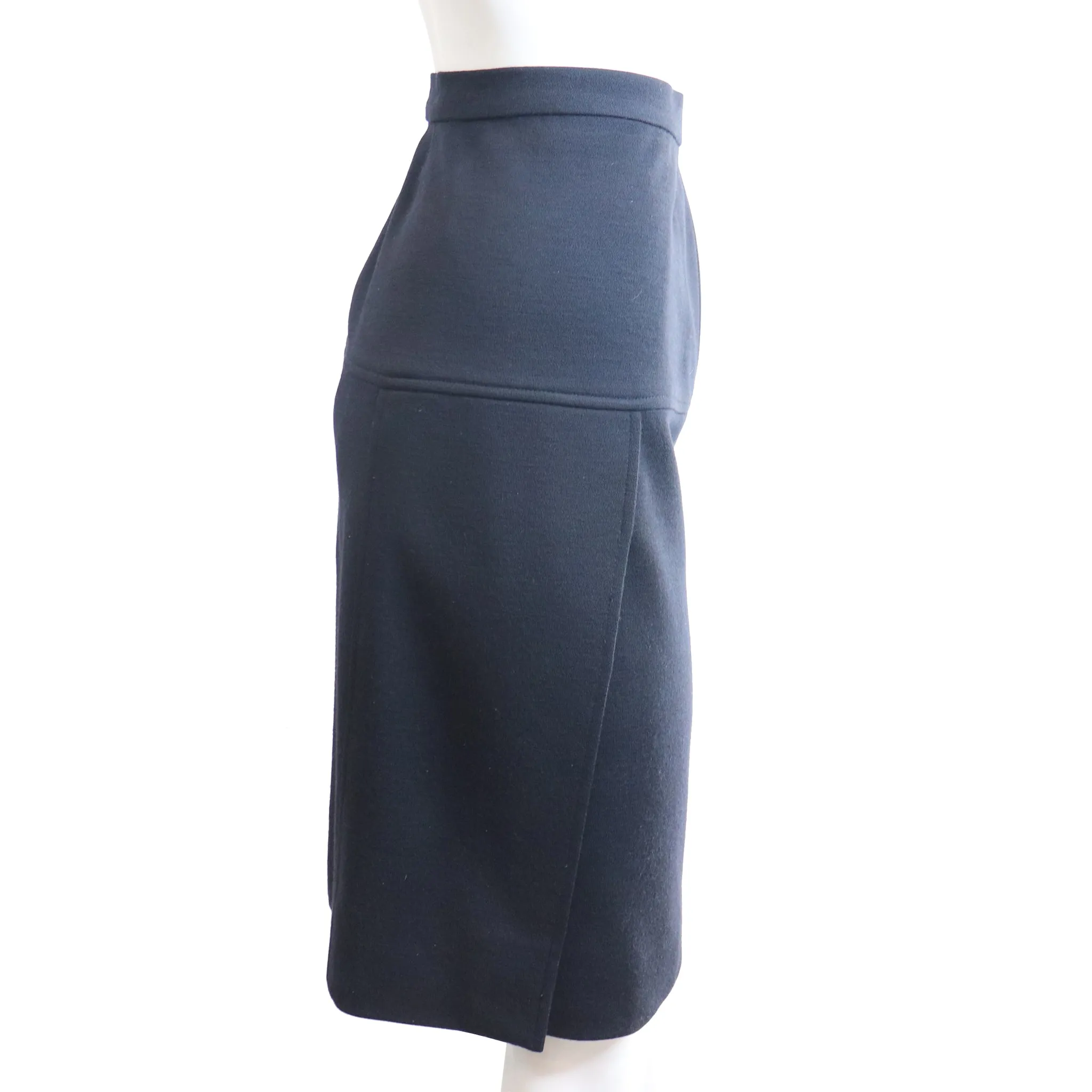 Chanel Navy Blue Double Knit Jacket & Skirt Set w/ Logo Buttons Circa 1990s