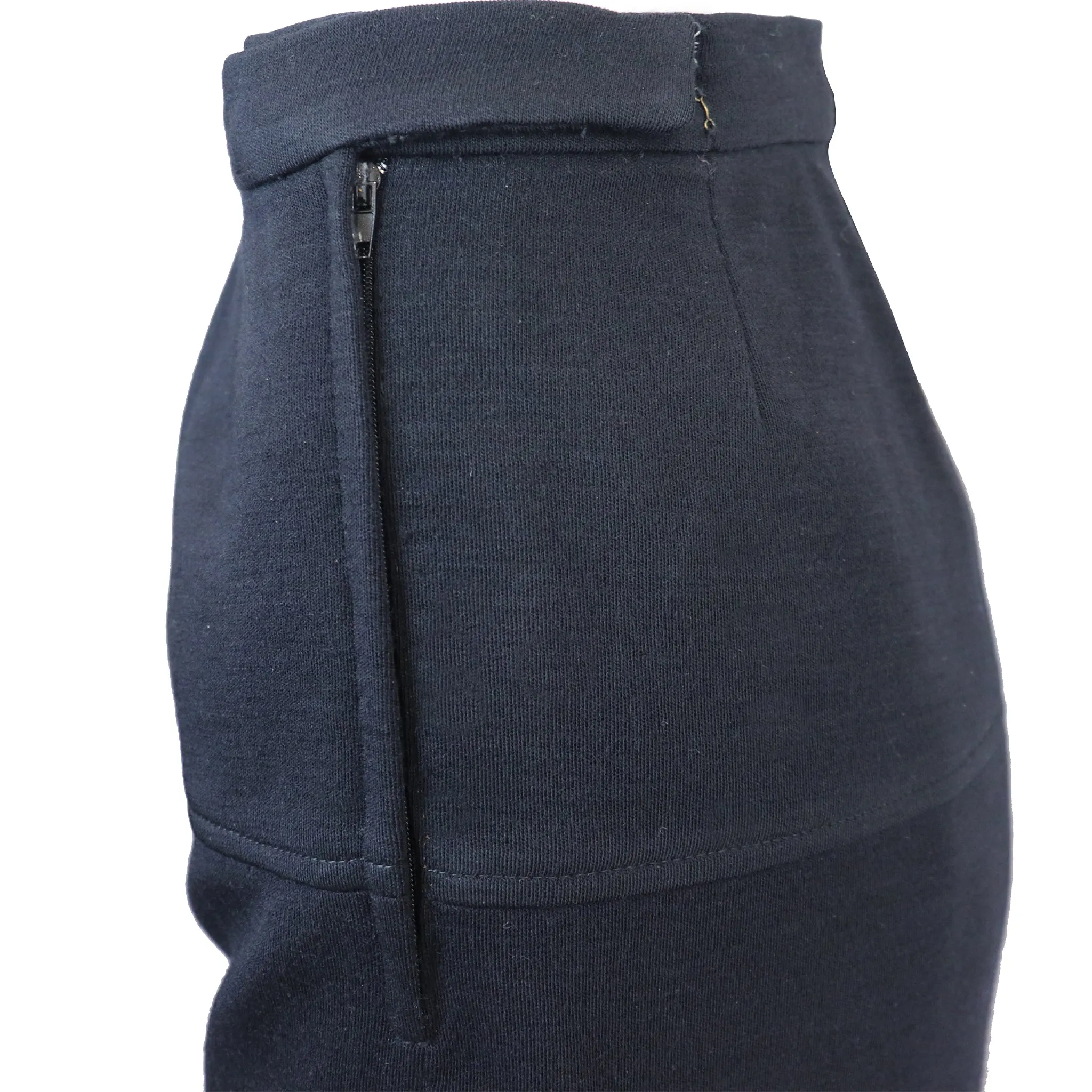 Chanel Navy Blue Double Knit Jacket & Skirt Set w/ Logo Buttons Circa 1990s