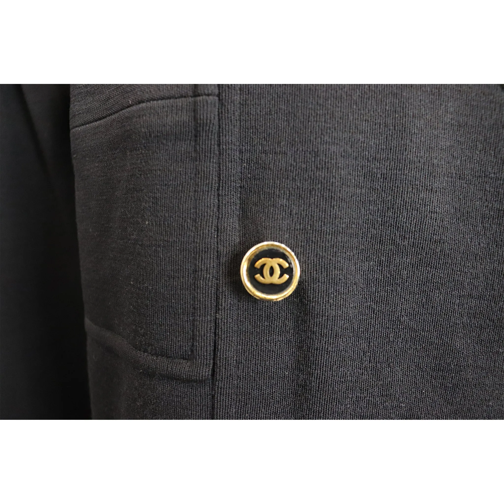 Chanel Navy Blue Double Knit Jacket & Skirt Set w/ Logo Buttons Circa 1990s