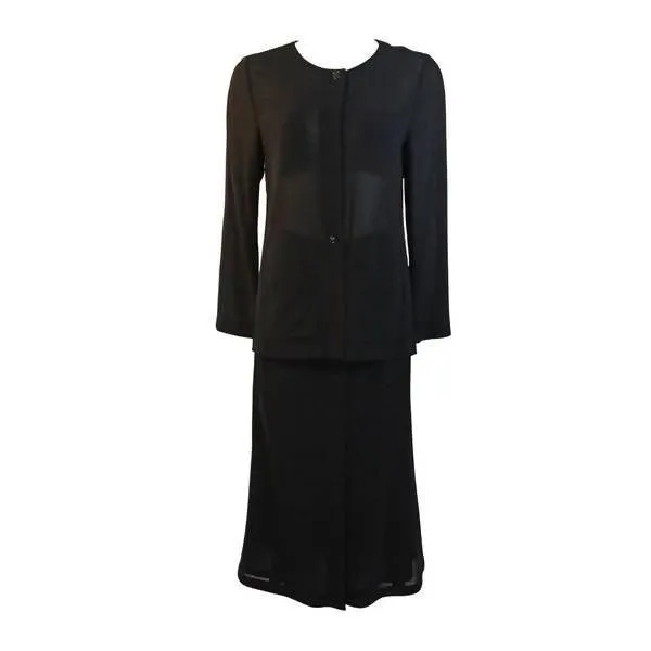 CHANEL Sheer Black Wool Top and Skirt Set | Size 40