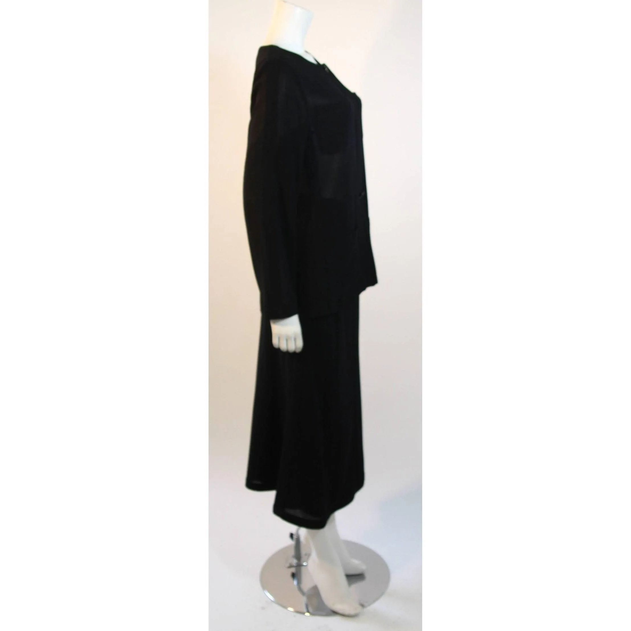 CHANEL Sheer Black Wool Top and Skirt Set | Size 40