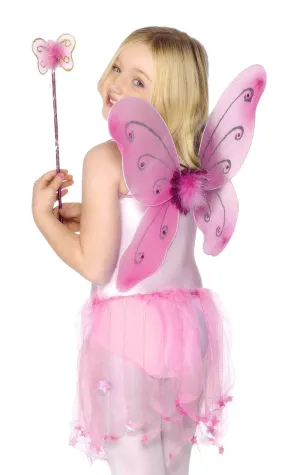 Child Pink Butterfly Wings and Wand