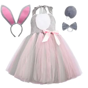Childrenswear Girls Grey Rabbit Tutu Skirt Mesh Skirt Cosplay Costume Outfits Halloween Carnival Suit