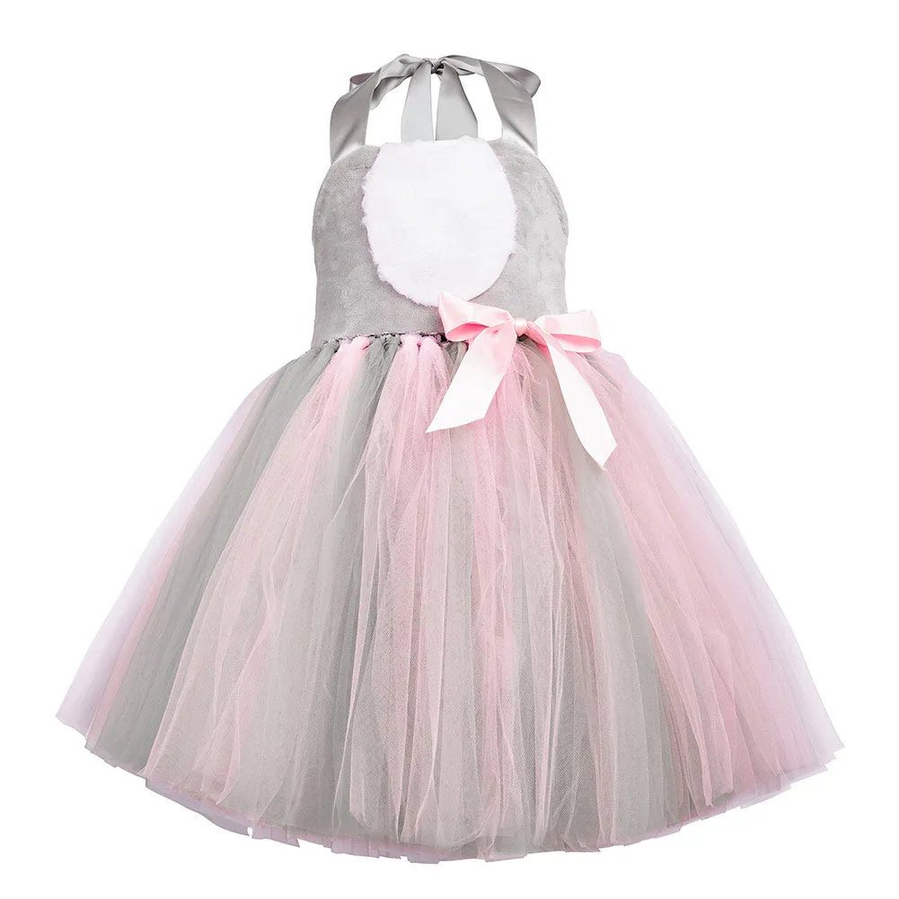 Childrenswear Girls Grey Rabbit Tutu Skirt Mesh Skirt Cosplay Costume Outfits Halloween Carnival Suit