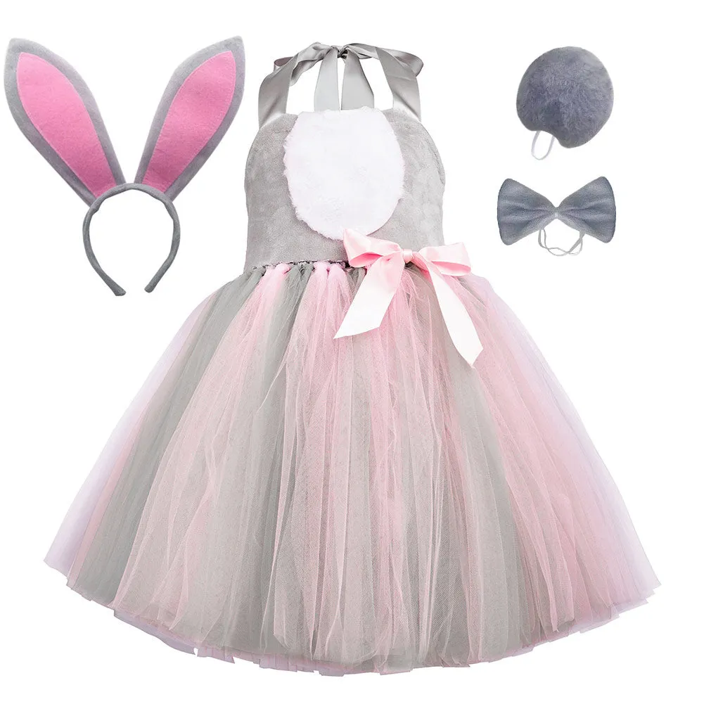 Childrenswear Girls Grey Rabbit Tutu Skirt Mesh Skirt Cosplay Costume Outfits Halloween Carnival Suit