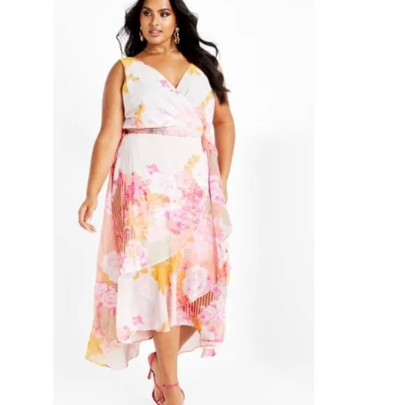 City Chic Aliya Print Maxi Dress Sunset Rose Size 12 New NWT