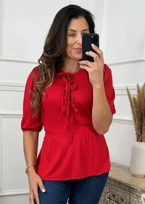 Clarissa Red Bow Tie Blouse