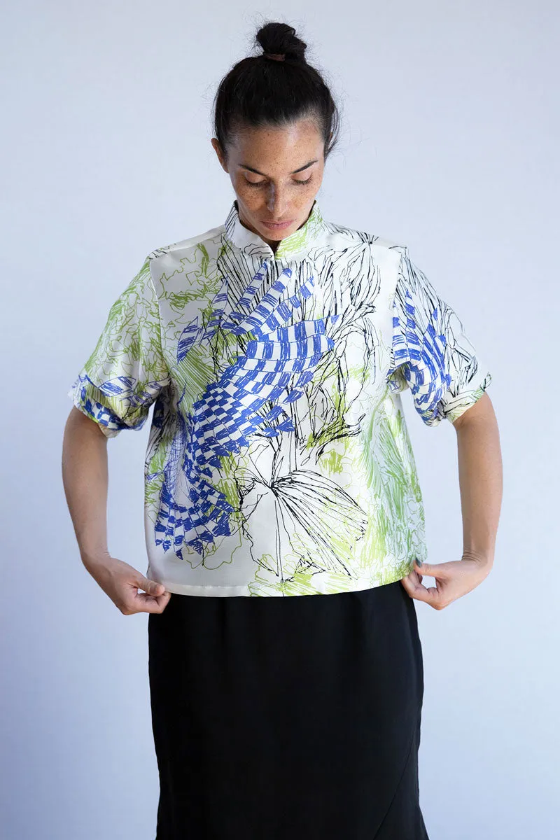 Cocoon Cheongsam Top - Glide Silk Print