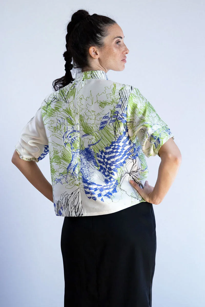 Cocoon Cheongsam Top - Glide Silk Print