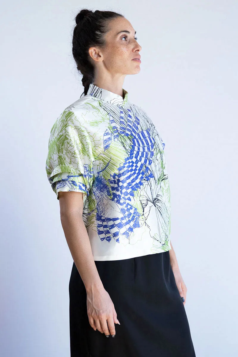 Cocoon Cheongsam Top - Glide Silk Print