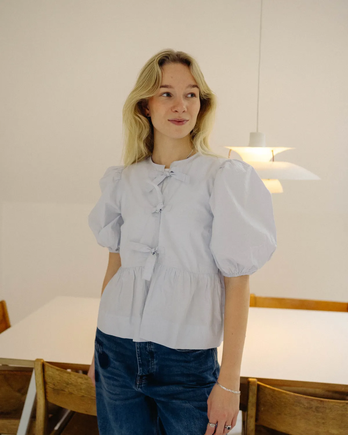 Cotton Poplin Peplum Blouse - Heather