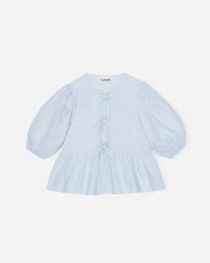 Cotton Poplin Peplum Blouse - Heather