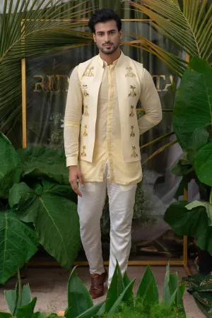 Cream Pleat Sleeve  Kurta Set