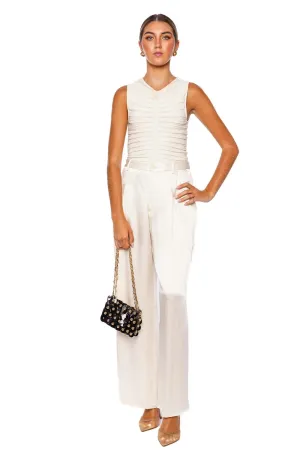 Cream Satin Relaxed Pleated Pant