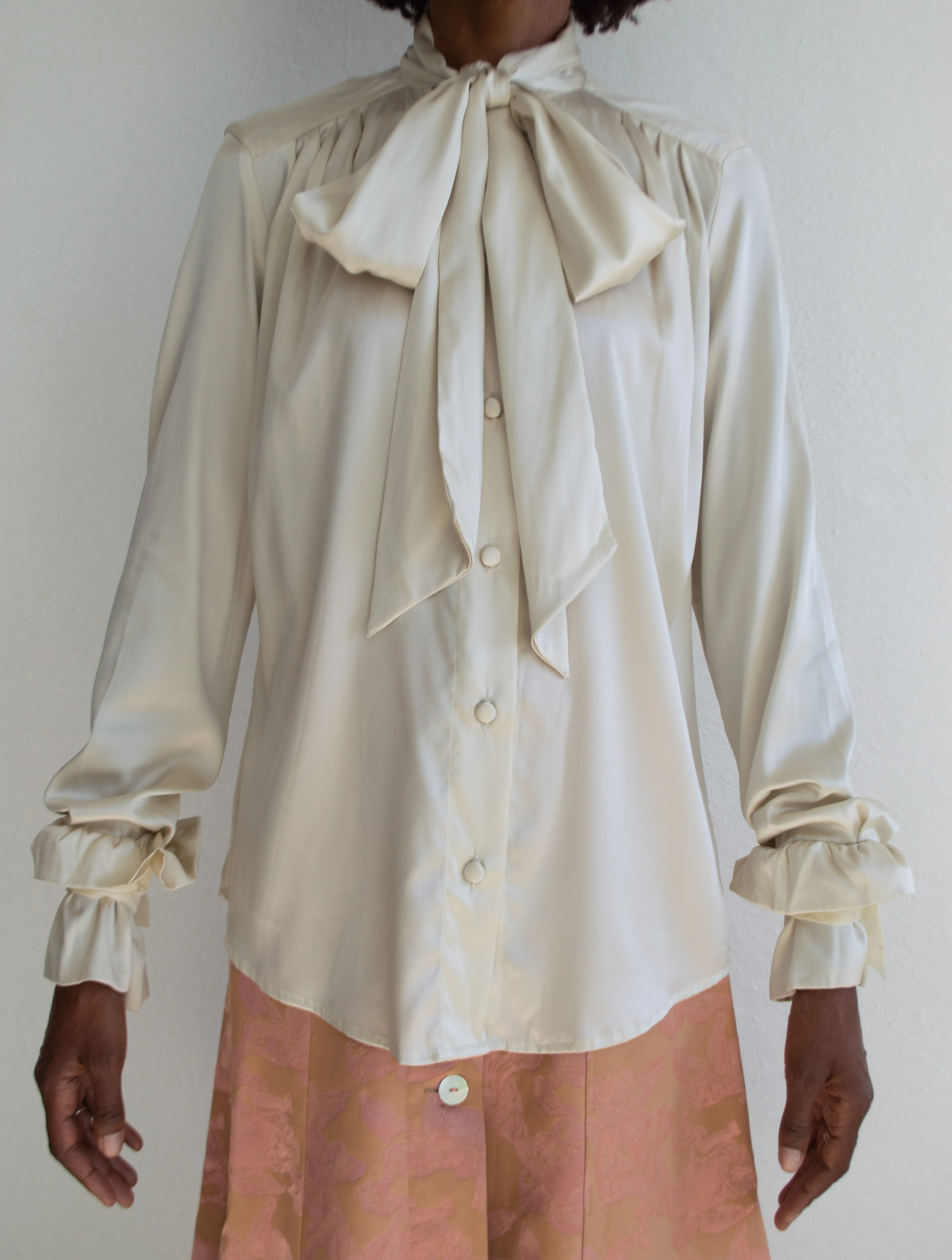 Creme Silk Pussybow Shirt - Pre Order