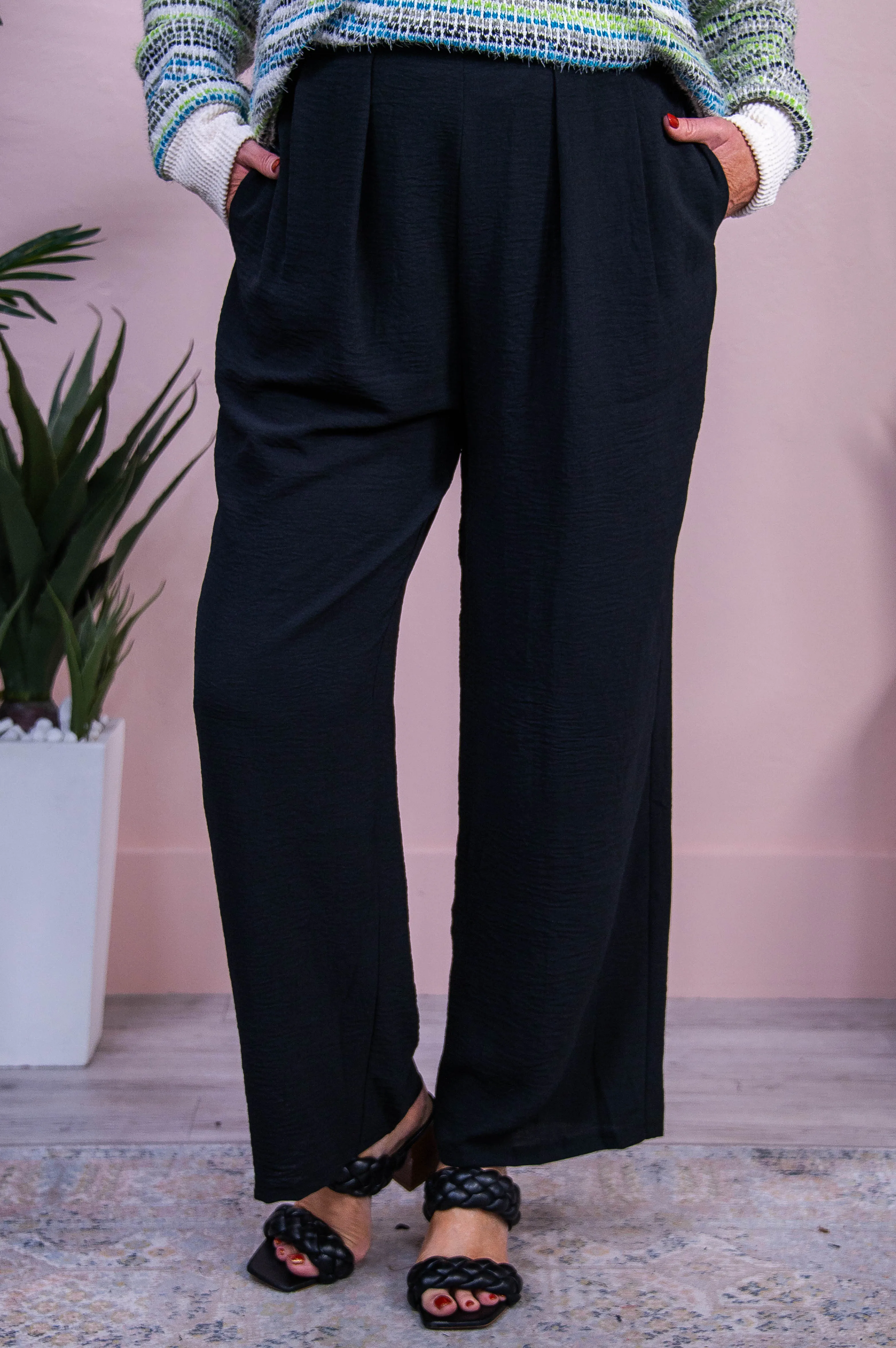 Crisp Fall Nights Black Solid Pants - PNT1704BK