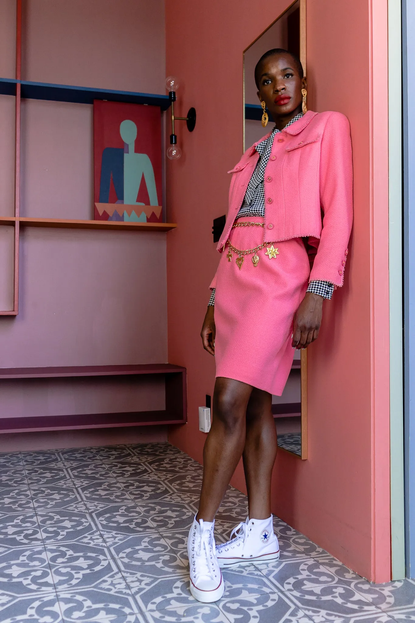 Crochet Trim Tweed Jacket & Skirt Set