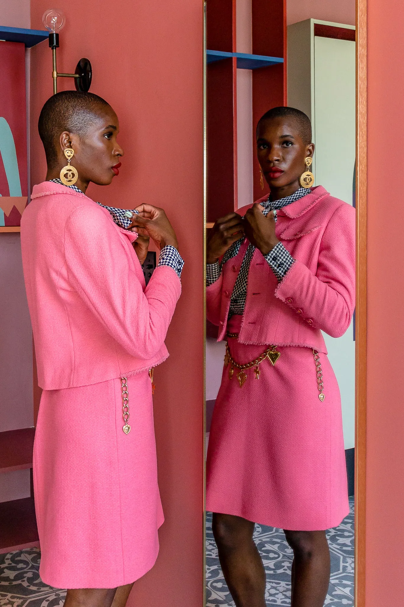 Crochet Trim Tweed Jacket & Skirt Set