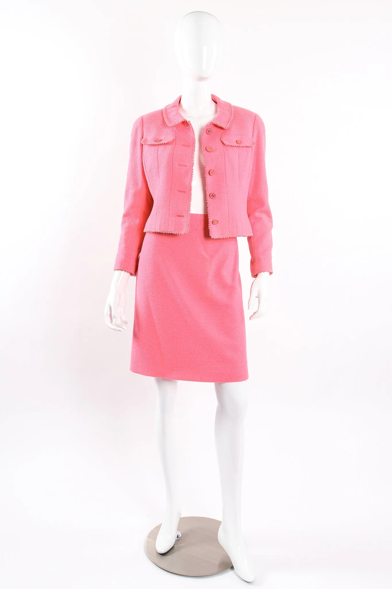 Crochet Trim Tweed Jacket & Skirt Set
