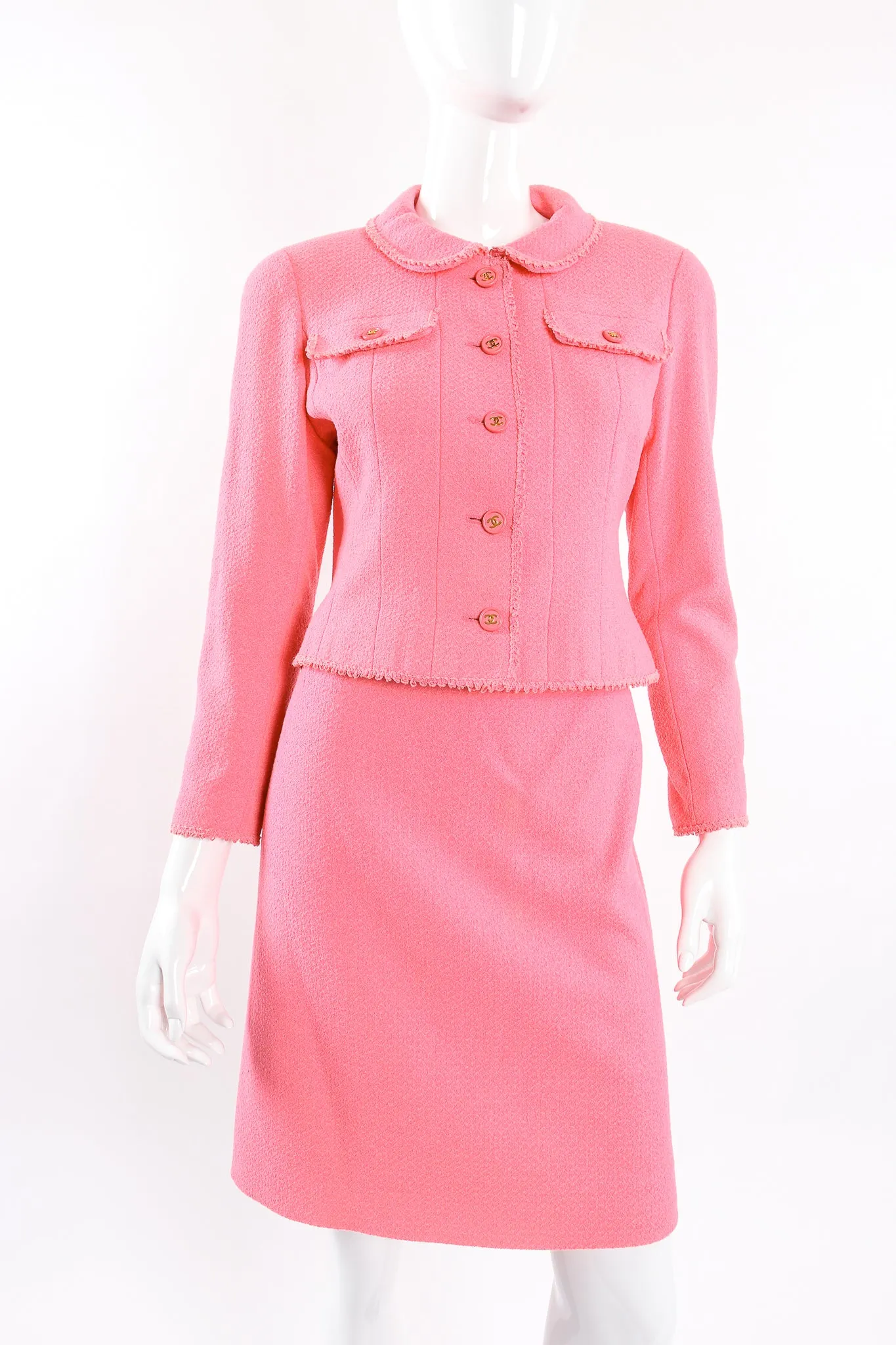 Crochet Trim Tweed Jacket & Skirt Set