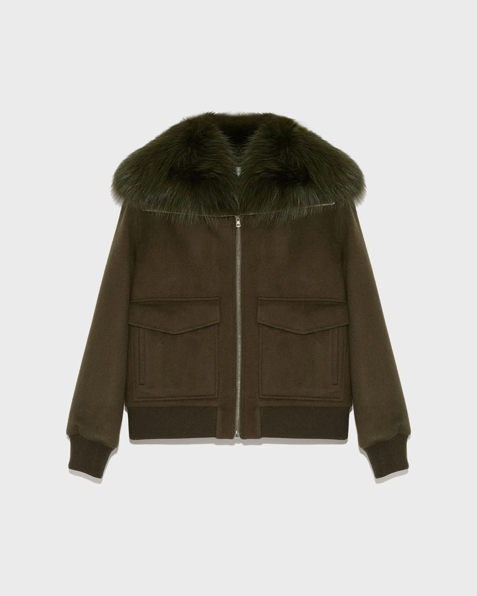 Cropped jacket in cashmere wool with fox fur collar