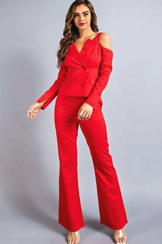 CUTOUT SLEEVED SUIT 2PC SET