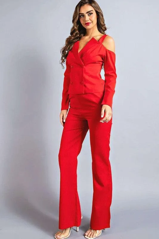 CUTOUT SLEEVED SUIT 2PC SET