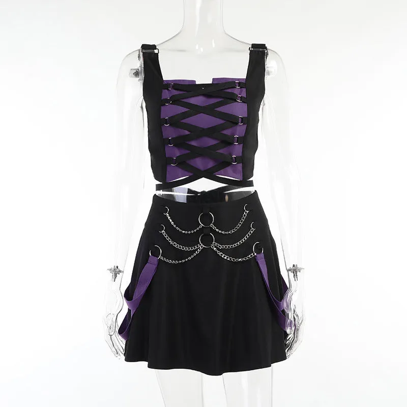 Dark Camisole Short Skirt Suit UB3465