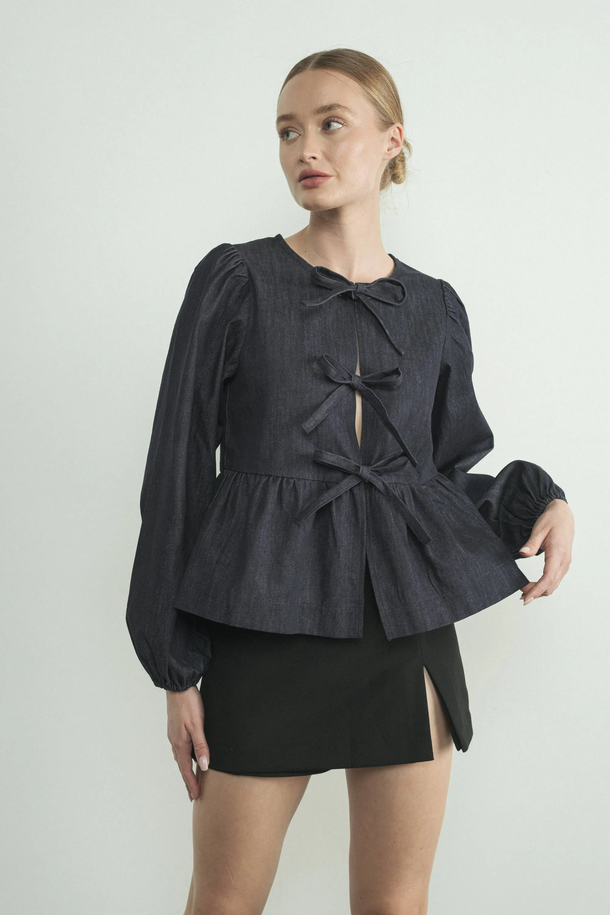 Dark Denim Bow Top