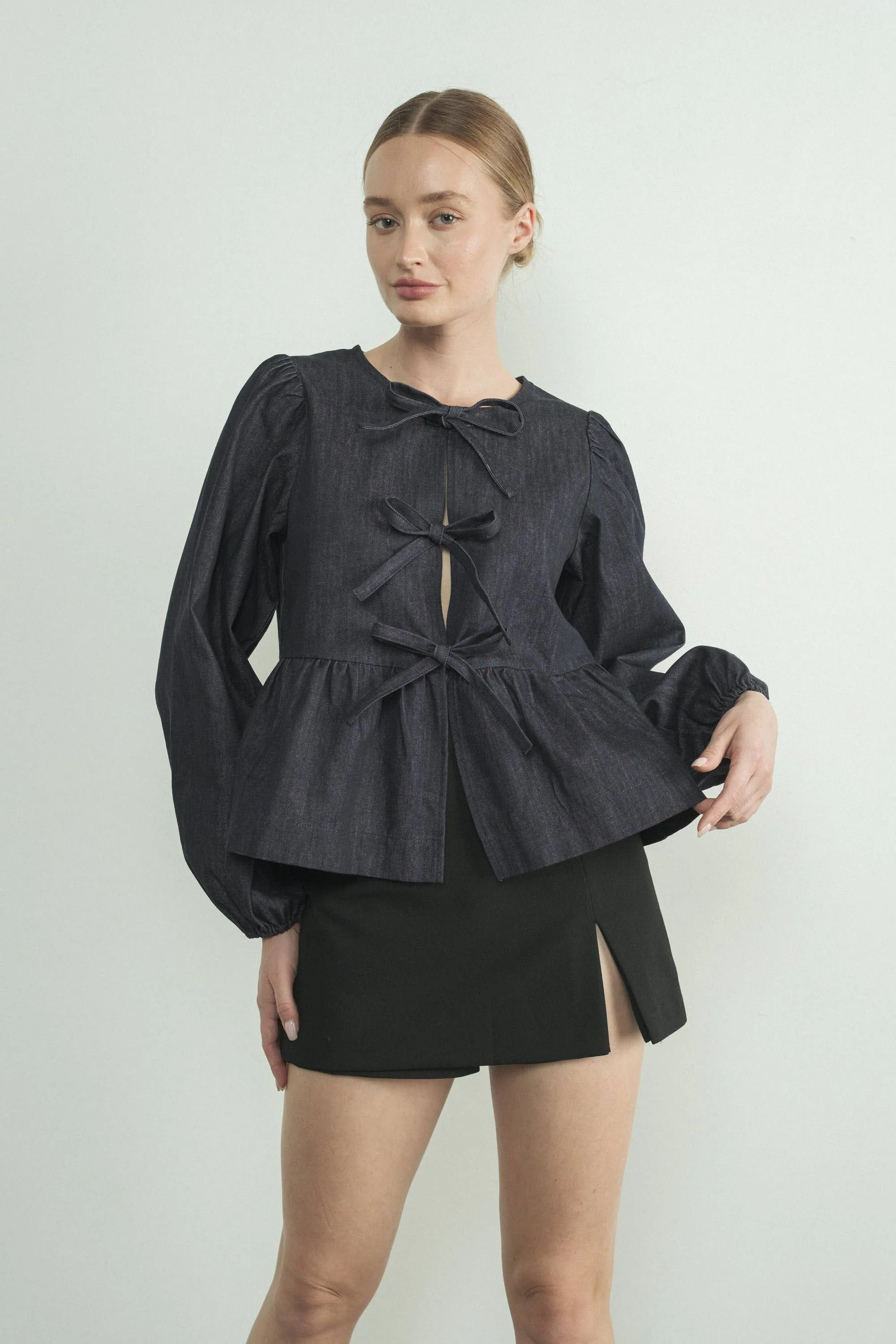 Dark Denim Bow Top