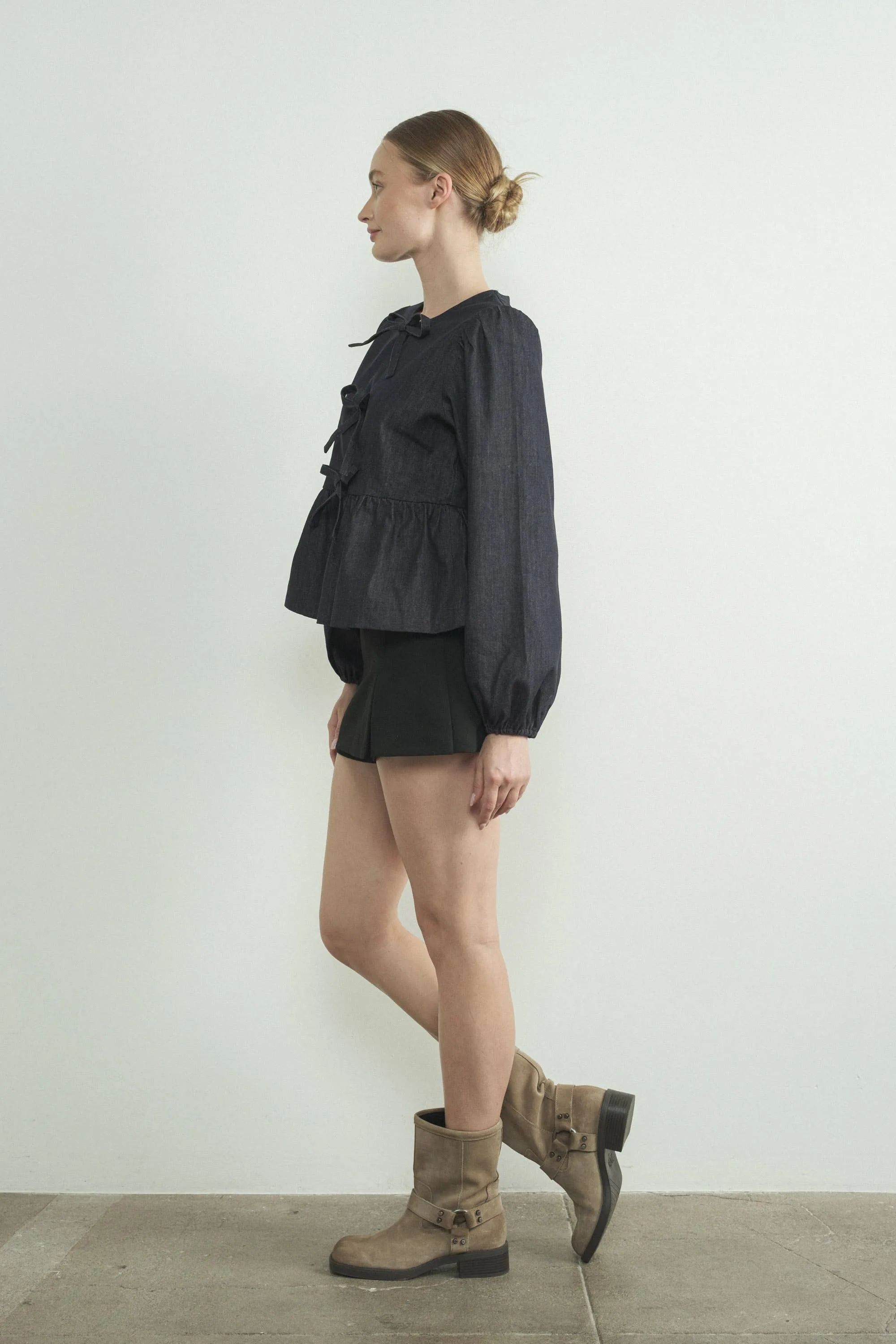 Dark Denim Bow Top