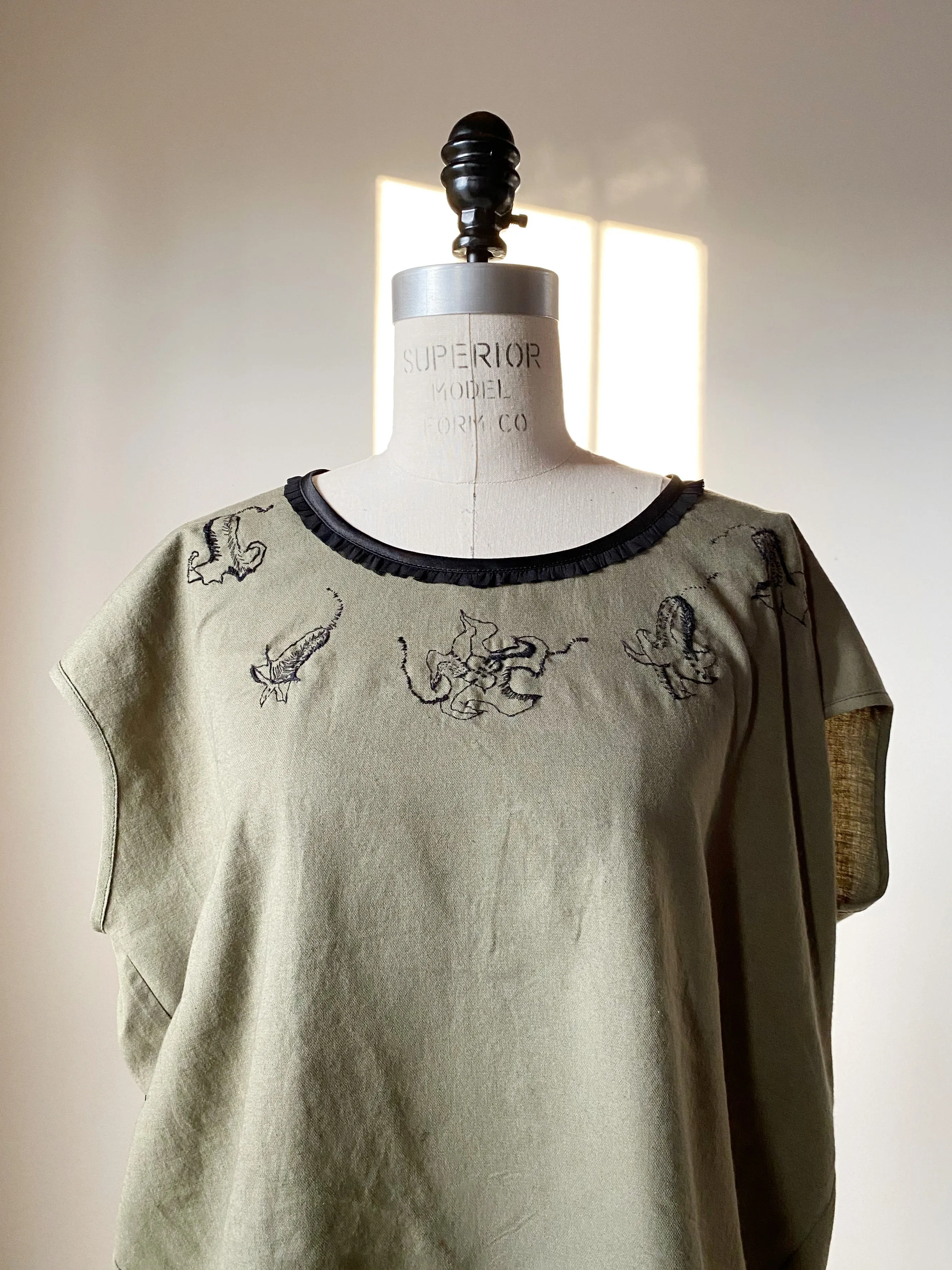 datura army hand embroidered sophronia top