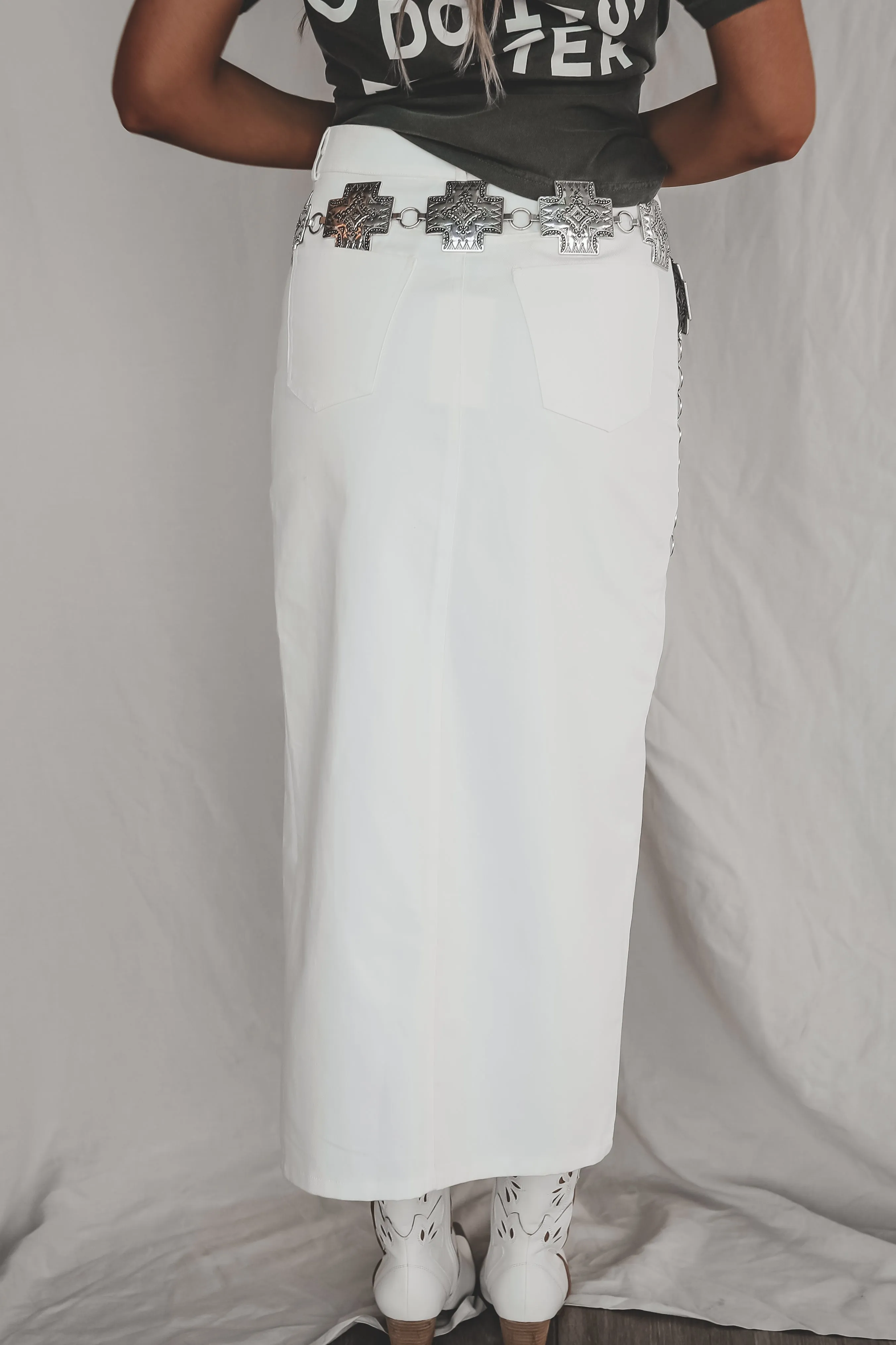 DEAL In The Mood For A Party High Slit White Denim Maxi