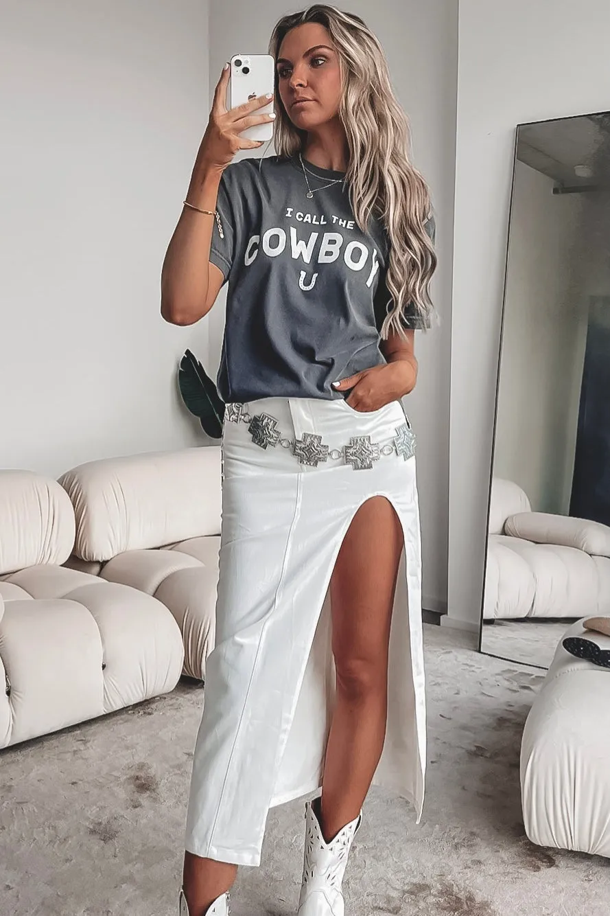 DEAL In The Mood For A Party High Slit White Denim Maxi