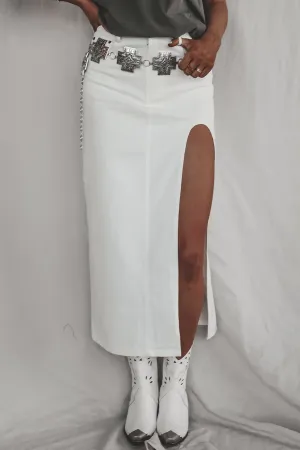 DEAL In The Mood For A Party High Slit White Denim Maxi