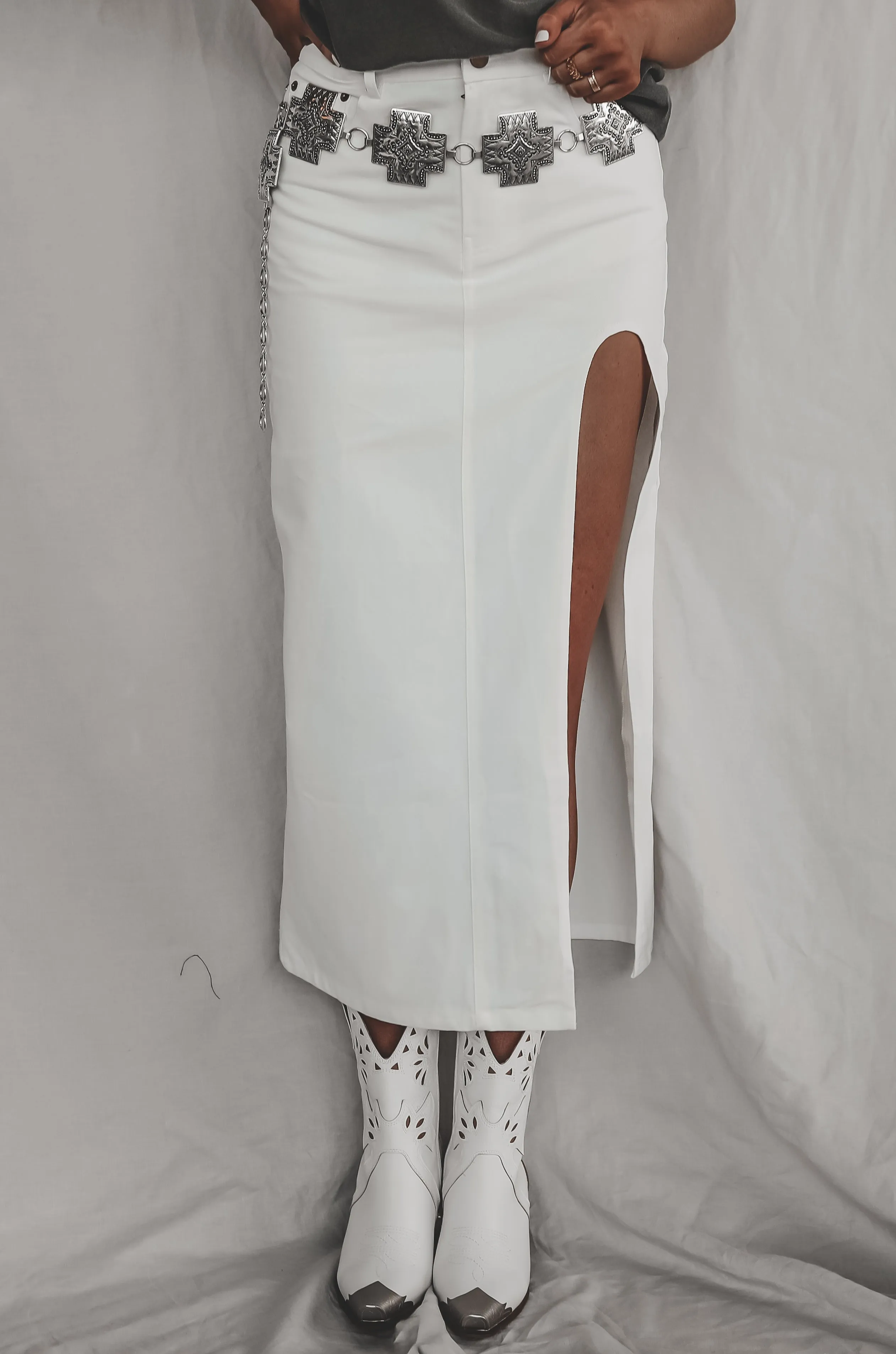 DEAL In The Mood For A Party High Slit White Denim Maxi