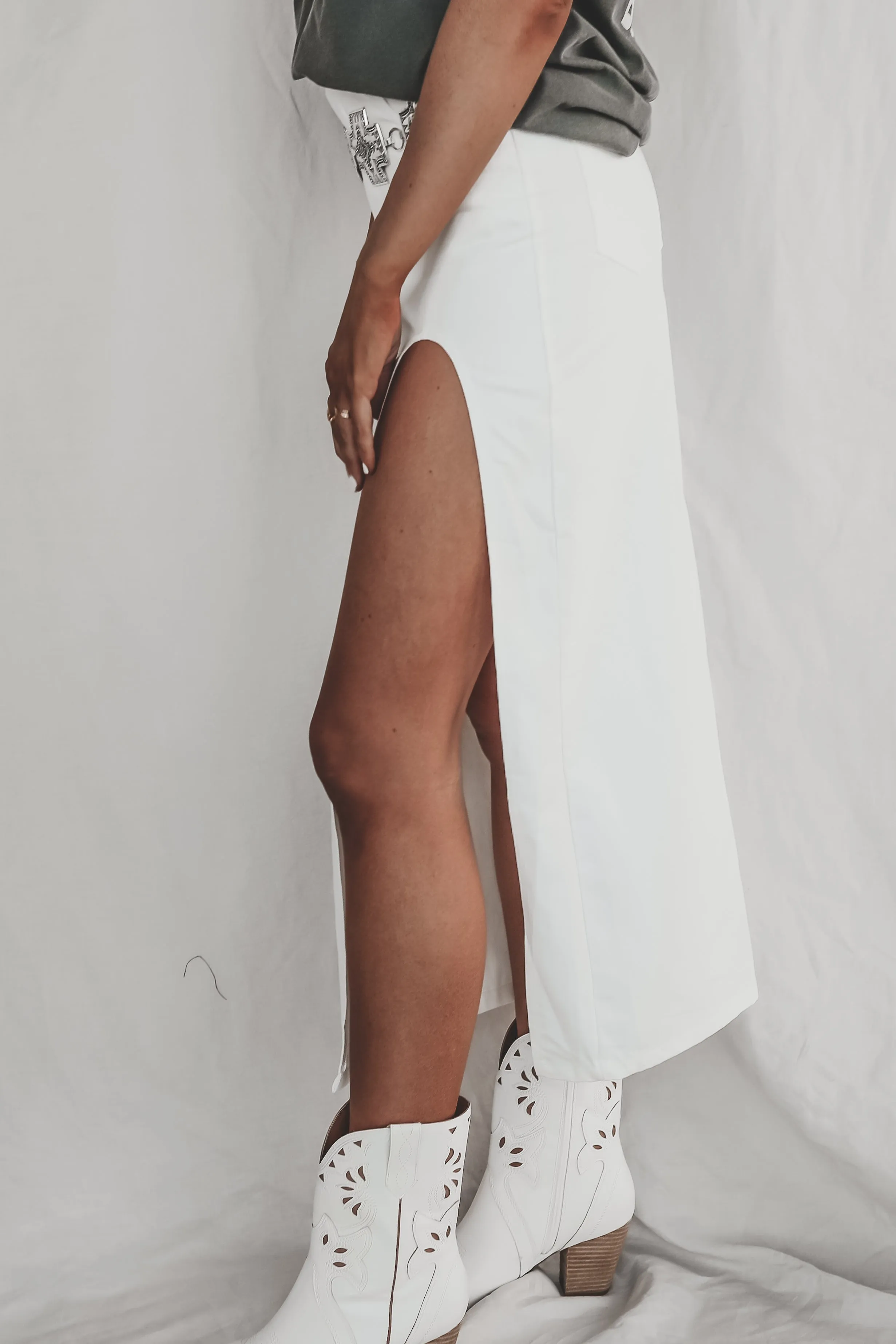 DEAL In The Mood For A Party High Slit White Denim Maxi