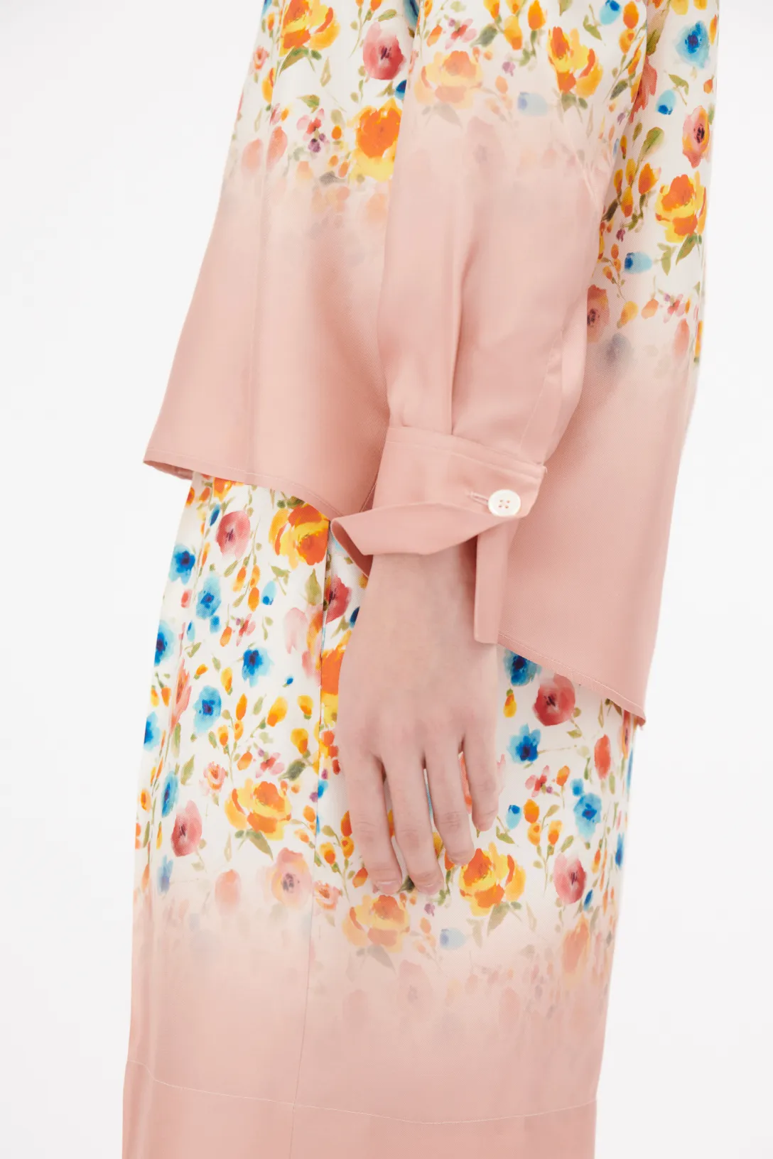 Degrade Florets Silk Twill Blouse | Tangerine