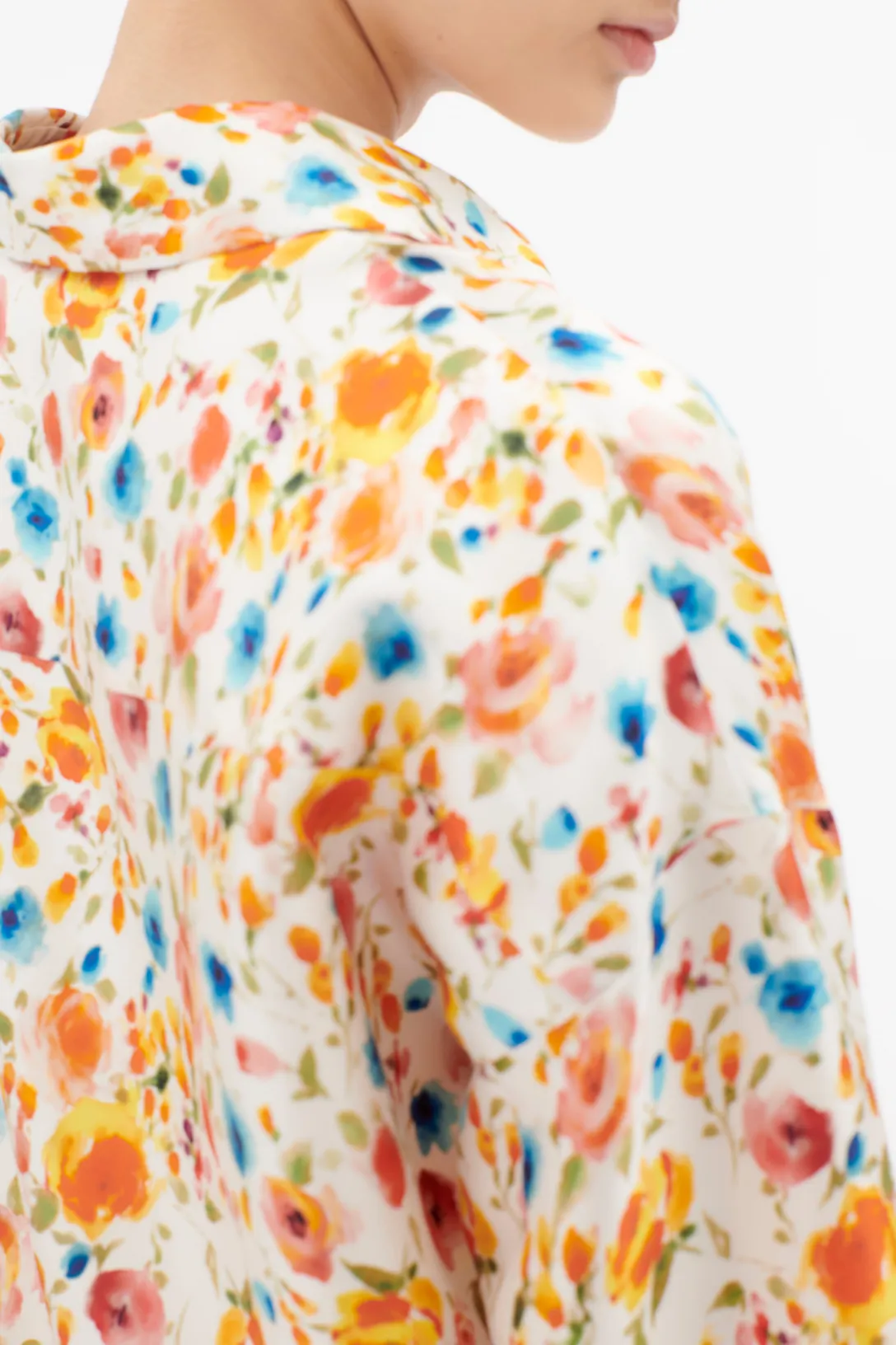Degrade Florets Silk Twill Blouse | Tangerine
