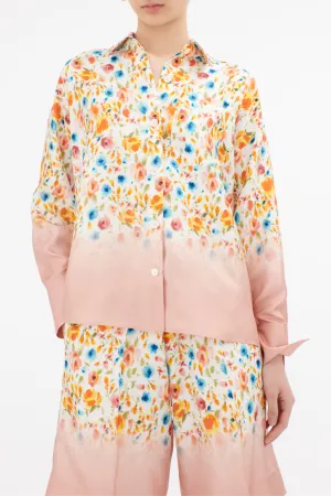 Degrade Florets Silk Twill Blouse | Tangerine