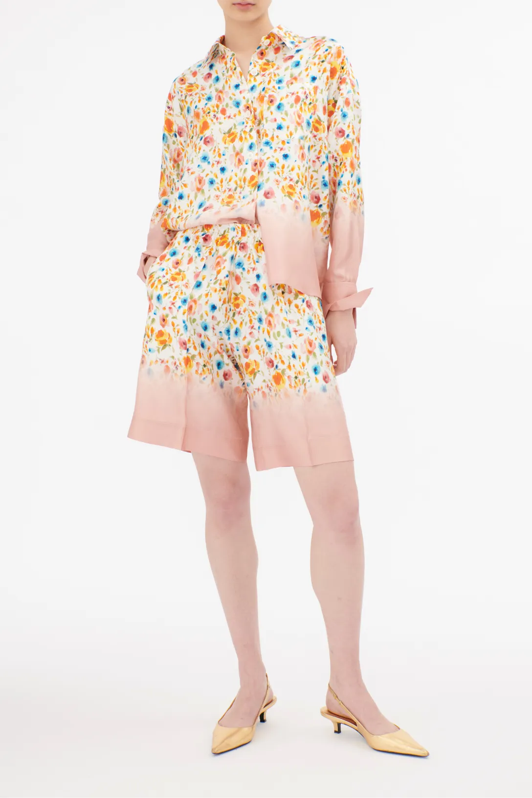 Degrade Florets Silk Twill Blouse | Tangerine