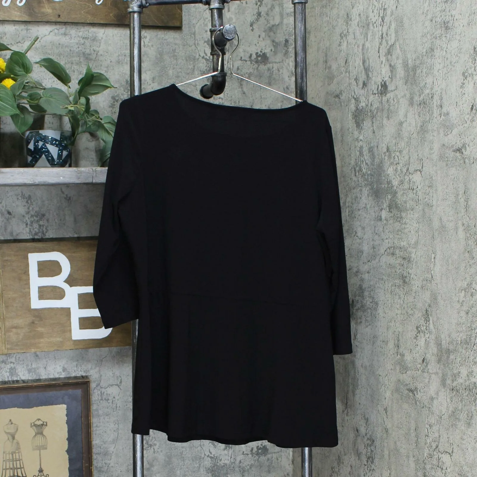 Dennis Basso Caviar Crepe 3/4-Sleeve Peplum Top