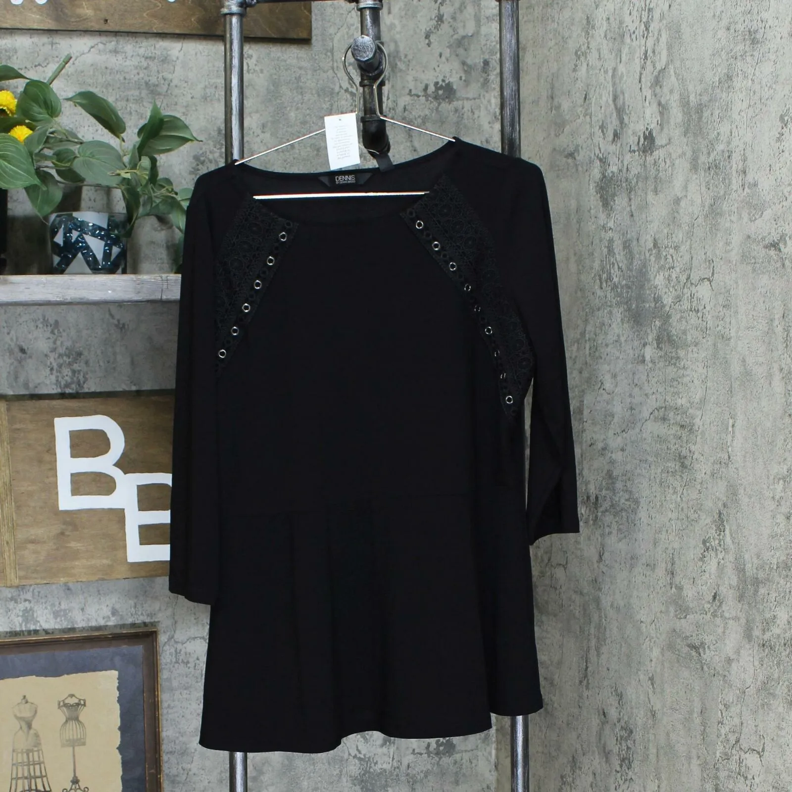 Dennis Basso Caviar Crepe 3/4-Sleeve Peplum Top