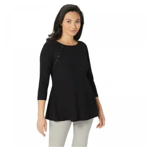 Dennis Basso Caviar Crepe 3/4-Sleeve Peplum Top
