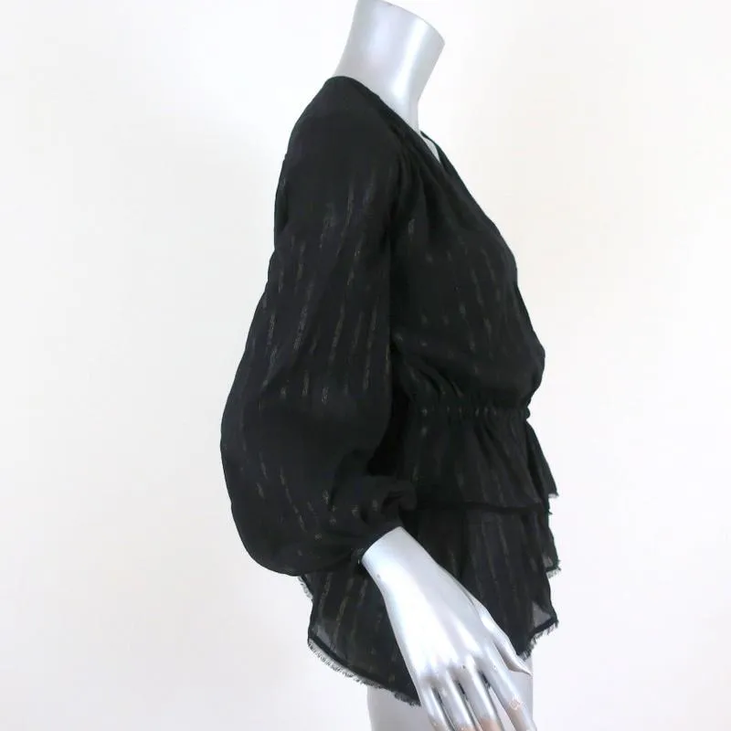 Derek Lam 10 Crosby Peplum Blouse Black/Gold Metallic Stripe Size 2 Long Sleeve