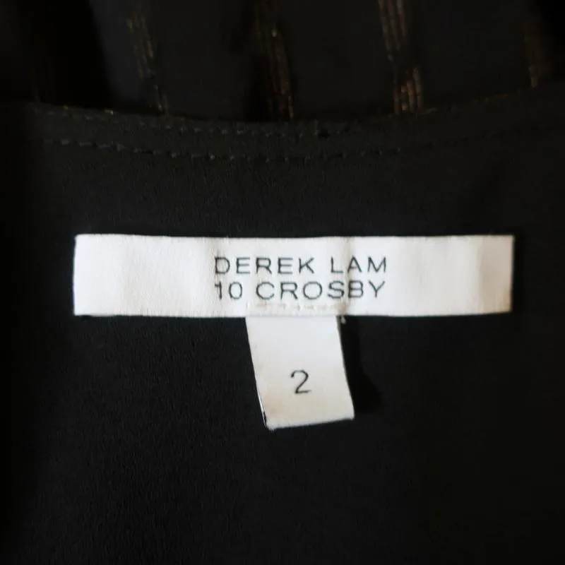 Derek Lam 10 Crosby Peplum Blouse Black/Gold Metallic Stripe Size 2 Long Sleeve