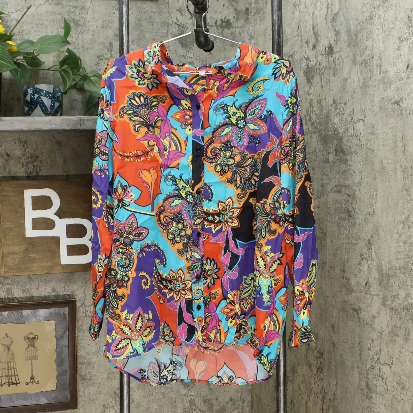 DG2 by Diane Gilman Gilman Signature Collection Silk Blend Top Multi Paisley XL